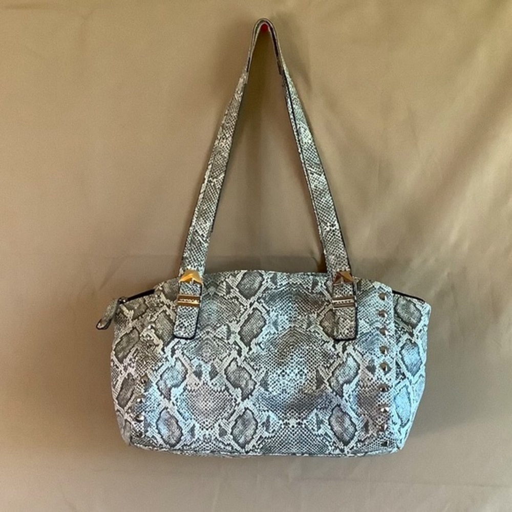 Attention Gray Faux Reptile Studded 3-Part Shoulder Bag